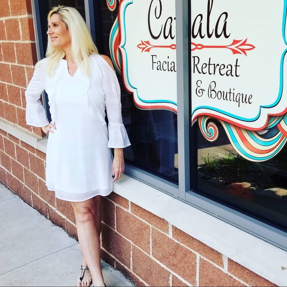 Charlie Paige White Ruffle Chest Sheer Midi Dress